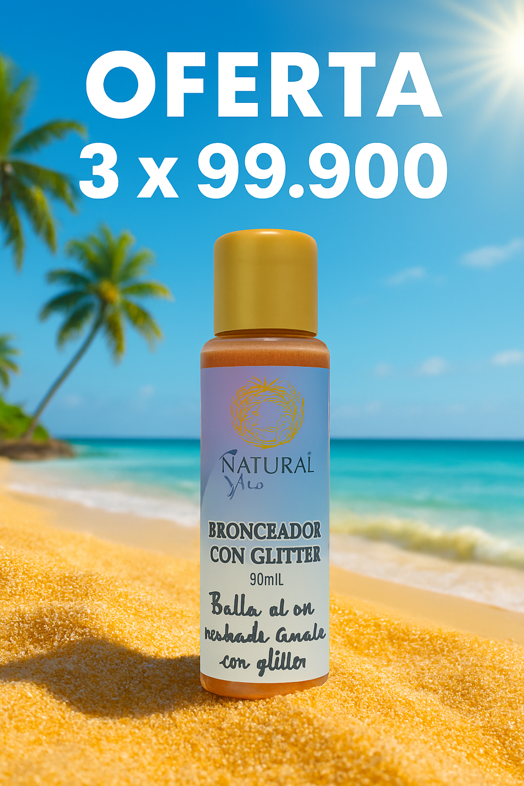 Aceite Bronceador GLITTER® 60ML Natural OFERTA 3 X 99.900