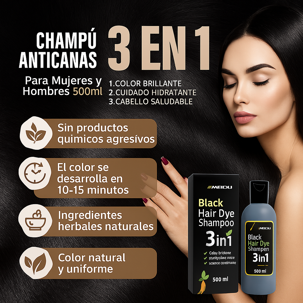 Champú AntiCanas Black Hair Dye® 500ml  Para Mujeres y Hombres OFERTA 2 X 99.900