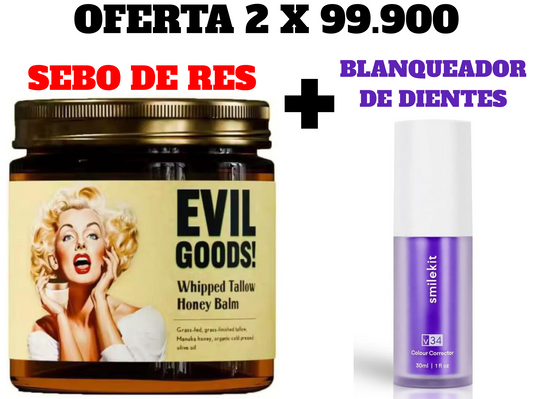 OFERTA 2 X 1 EVIL GOODS® SEBO DE RES + SMILEKIT®  BLANQUEADOR de DIENTES🔥COMBO 2 X 99.900